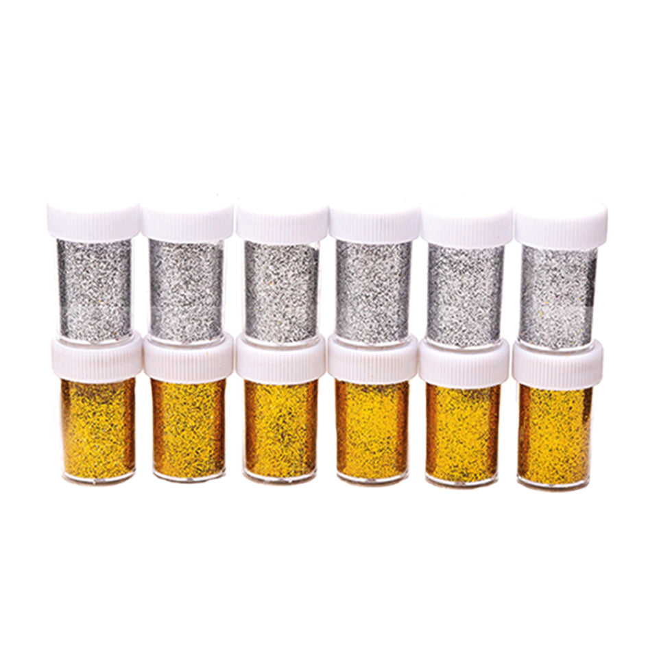 Glitter 12x20g, sølv og gull